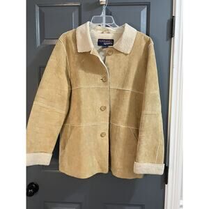 Vintage NY Classic Sports Suede Faux Fur Lined Shearling Jacket Size XL